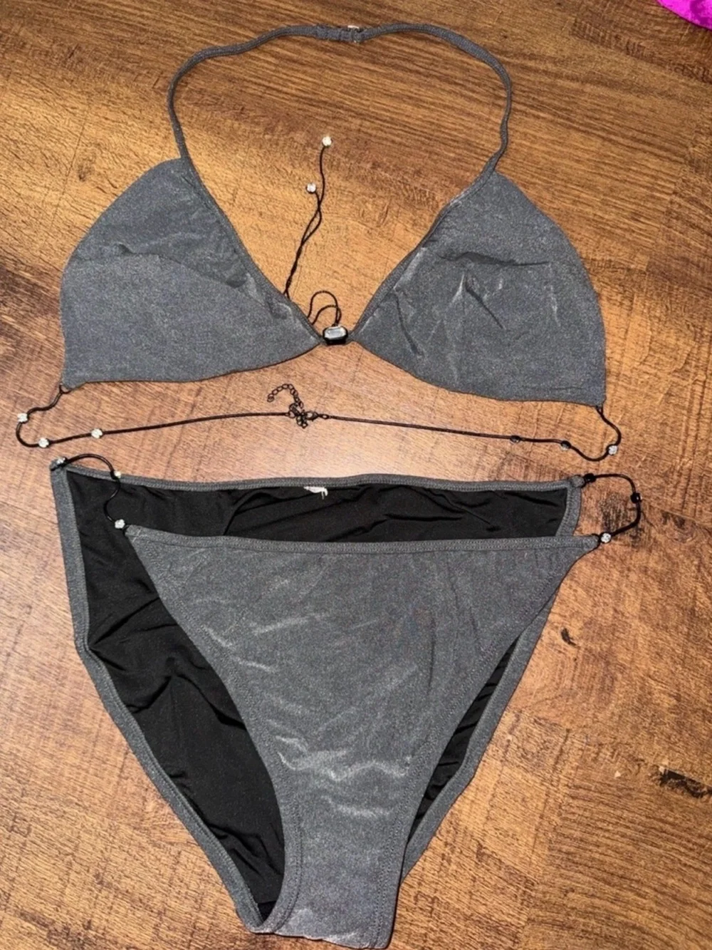 Women's Gray Triangle Shiny Y2K Bikini Set